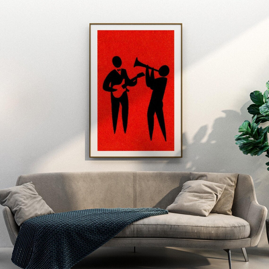 Jazz Musicians Red Silhouette Guitar Trumpet Vintage Music Art Poster - Image 3