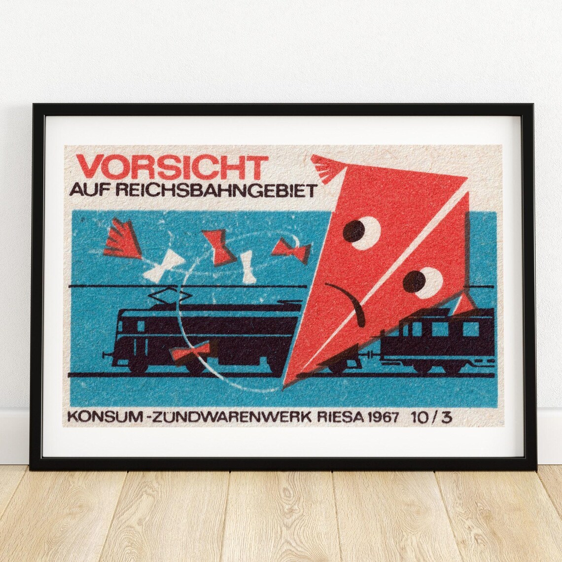 Kite Over Train Tracks Vintage Eastern Europe Poster