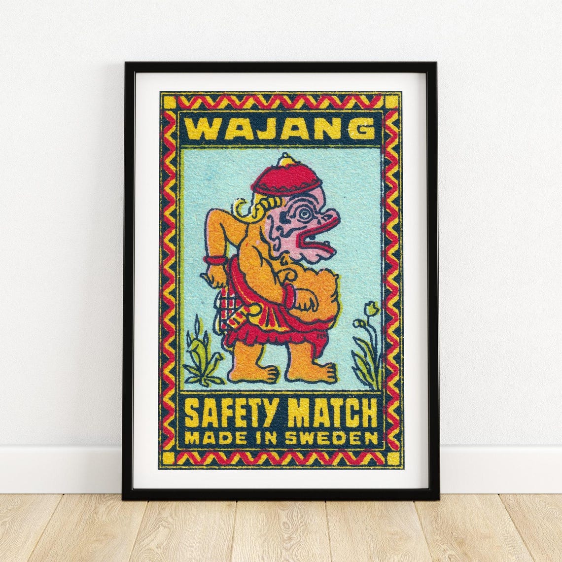 Wajang Wayang Figure Vintage Swedish Safety Match Label Poster