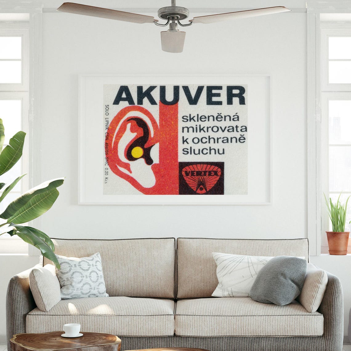 Akuver Hearing Protection Vintage Czech Matchbox Label Art Poster - Image 3