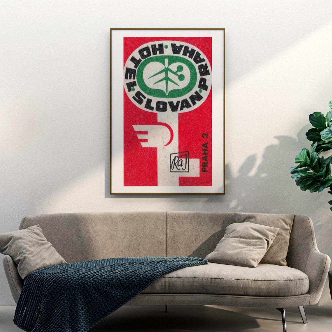 Praha Hotel Slovan Red Key Vintage Czech Advertising Art Poster - Image 3