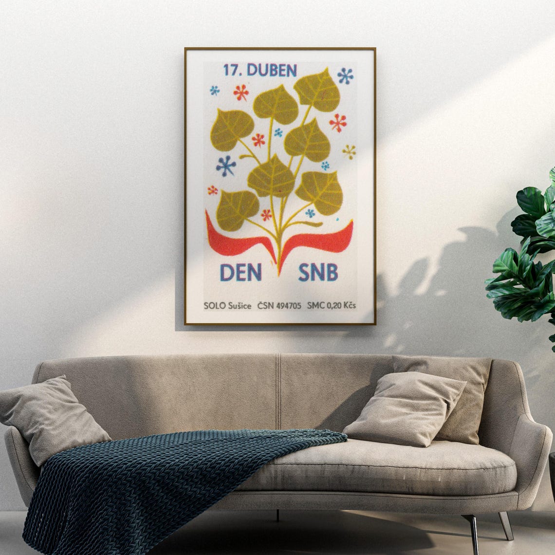 Golden Brown Linden Leaves 17 Duben Den SNB Czech Vintage Poster - Image 3