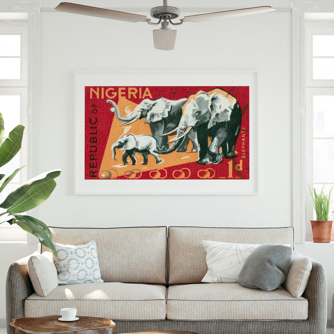 Nigeria Elephant Herd Vintage Postage Stamp African Wildlife Art Poster - Image 3
