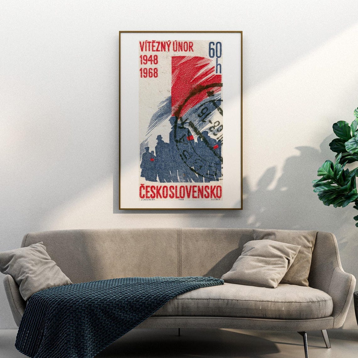 Czechoslovakia Vitezny Unor 1948 1968 Vintage History Stamp Art Poster - Image 3