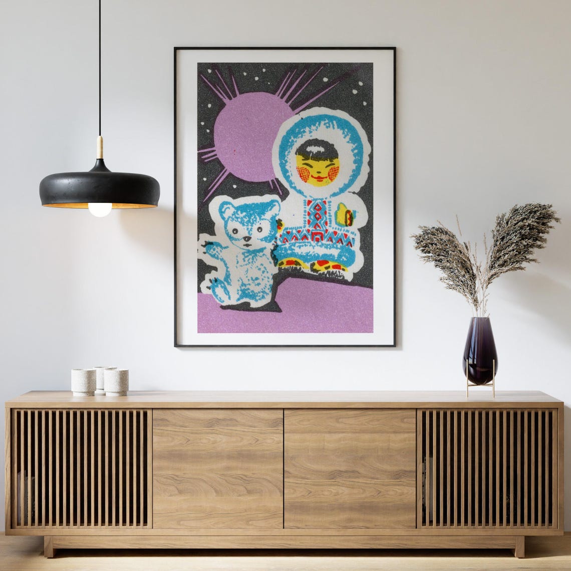 Arctic Child Bear Cub Vintage Matchbox Label Starry Night Art Poster - Image 4