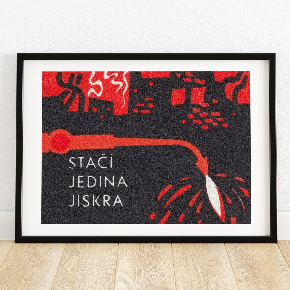 Czech Vintage Staci Jedina Jiskra Fire Safety Matchbox Poster