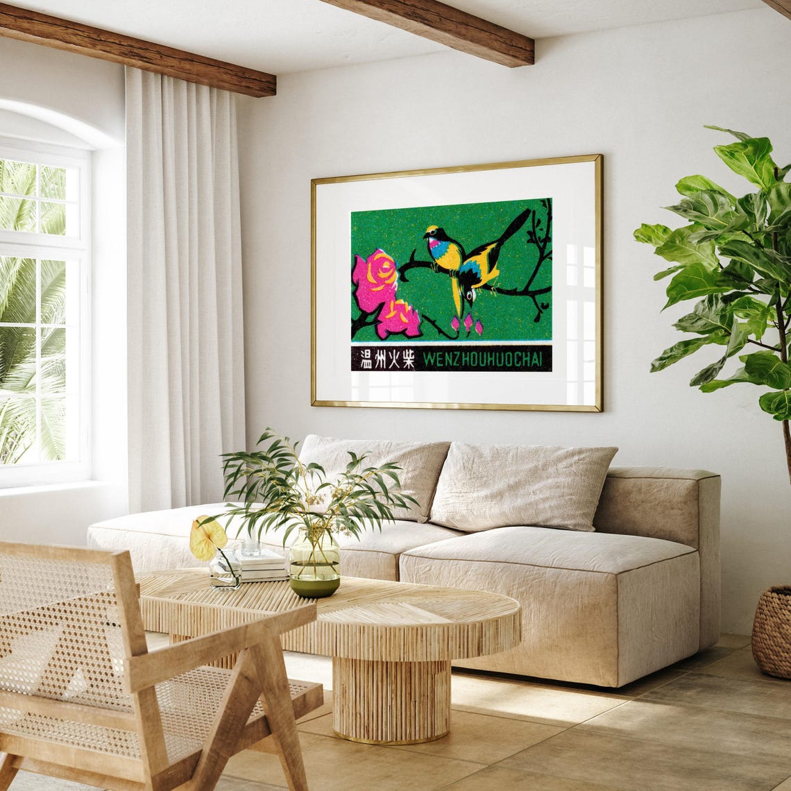 Wenzhou Chinese Birds and Blossom Vintage Match Label Art Poster - Image 4