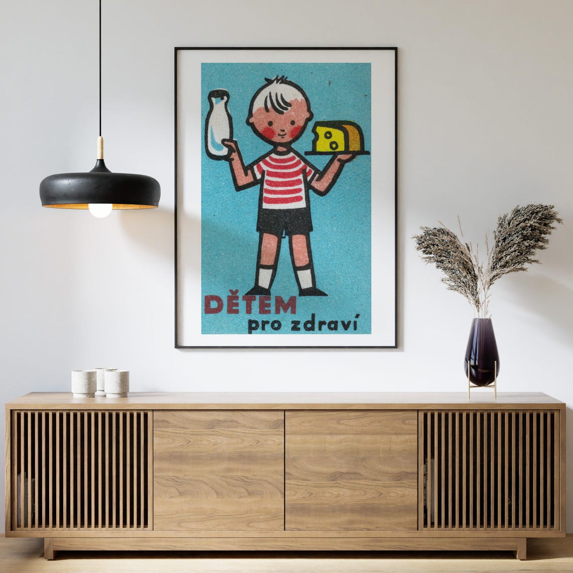 Dětem Pro Zdraví Boy Milk Cheese Vintage Czech Matchbox Art Poster - Image 4