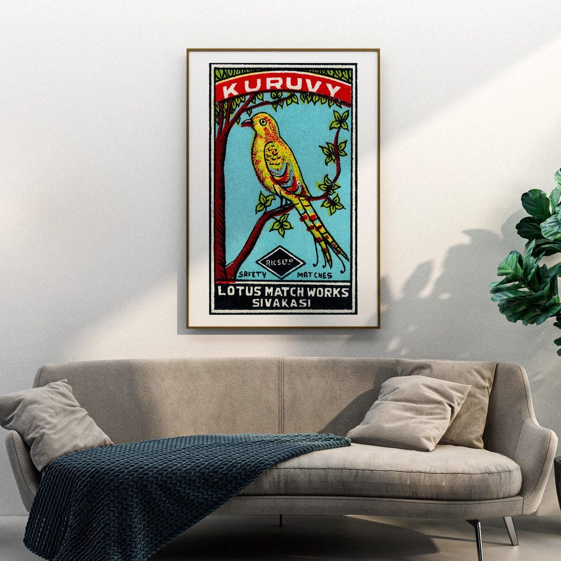 Kuruvy Yellow Bird Lotus Match Works Sivakasi Vintage Label Art Poster - Image 3