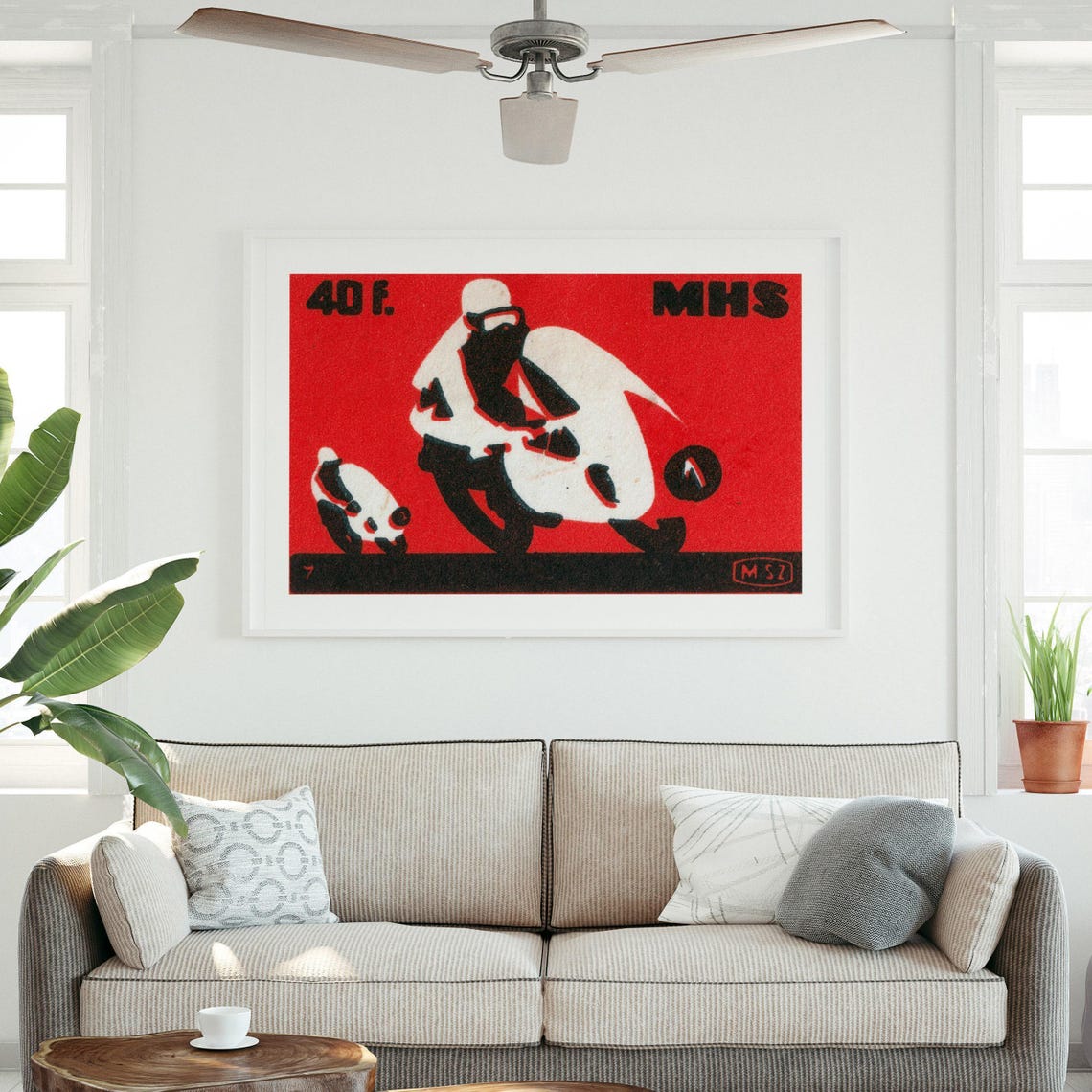 Motorcycle Racers Red Vintage Hungarian Matchbox Label Art Poster - Image 3