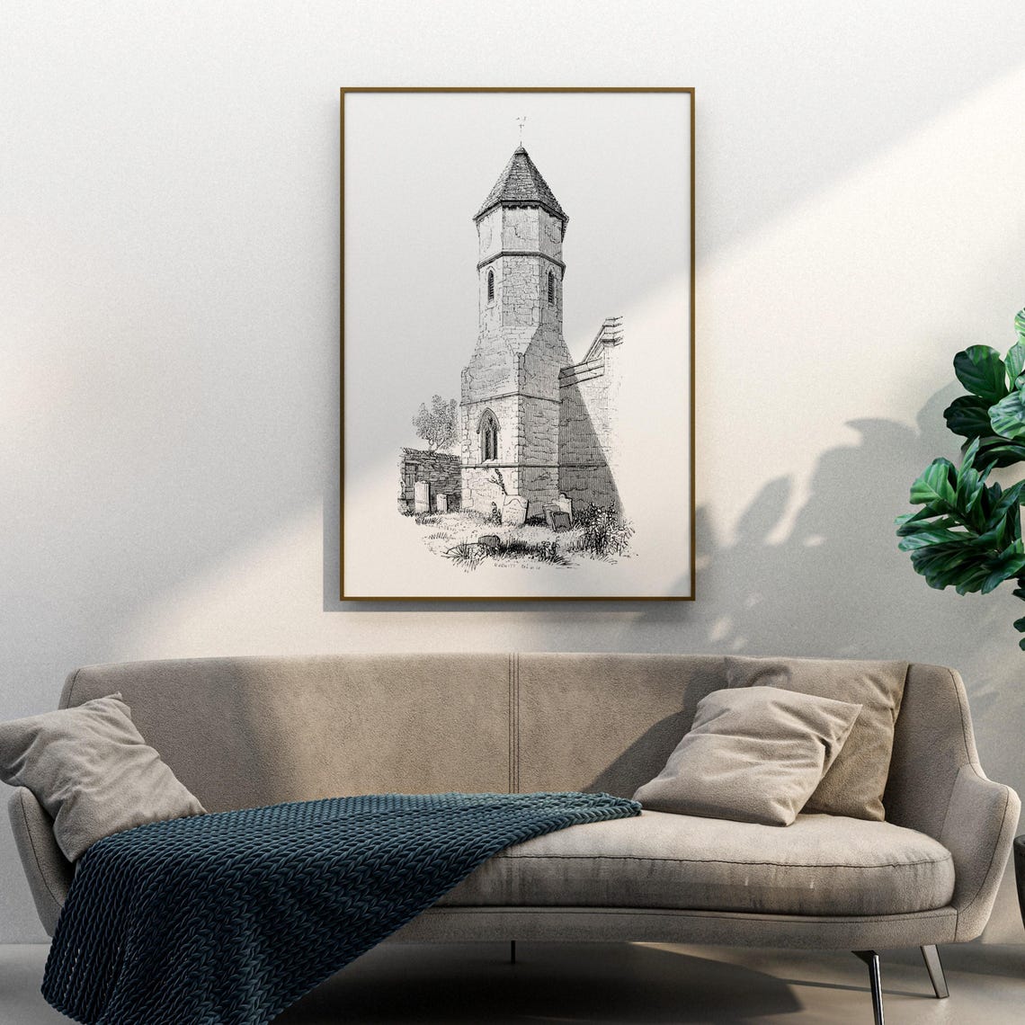 Oxfordshire Stone Church Tower Medieval Spire Engraving Poster - Image 3