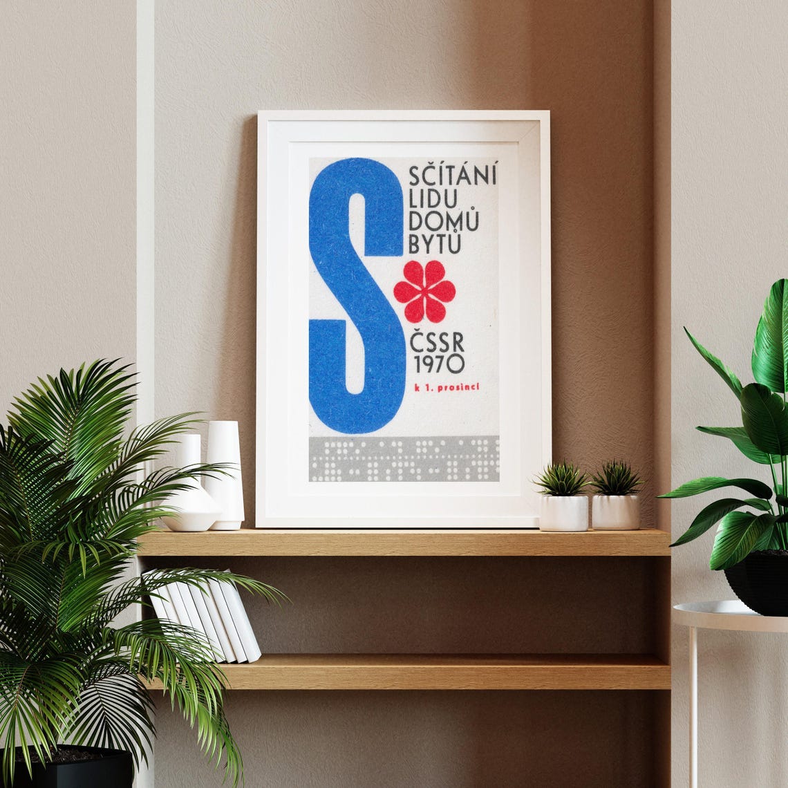 1970 Czechoslovak Census Population Housing Blue S Vintage Poster - Image 2