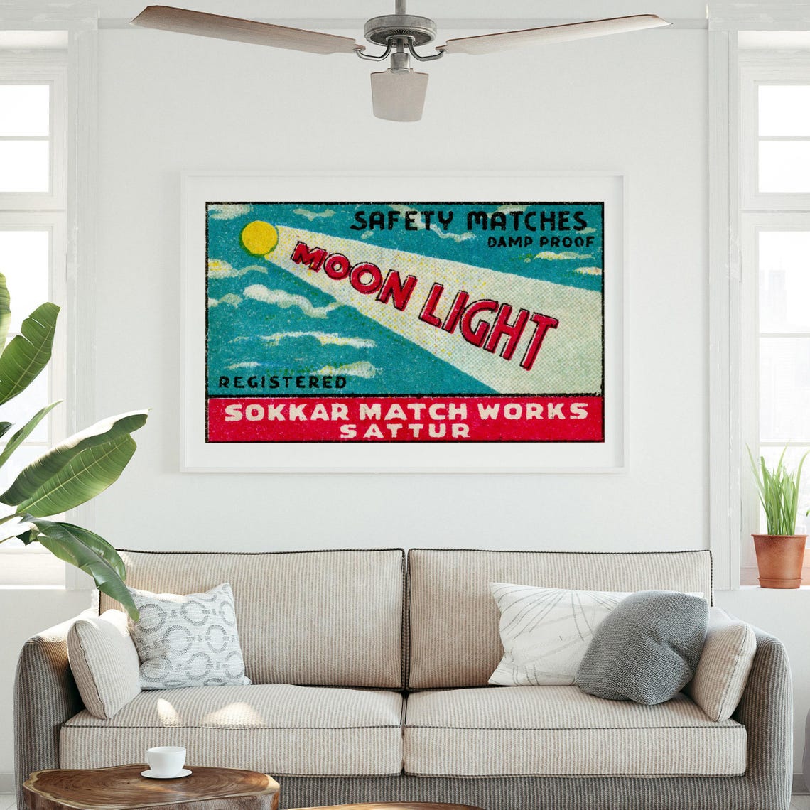 Moon Light Sweeping Moonbeam Teal Sky Vintage India Safety Poster - Image 3