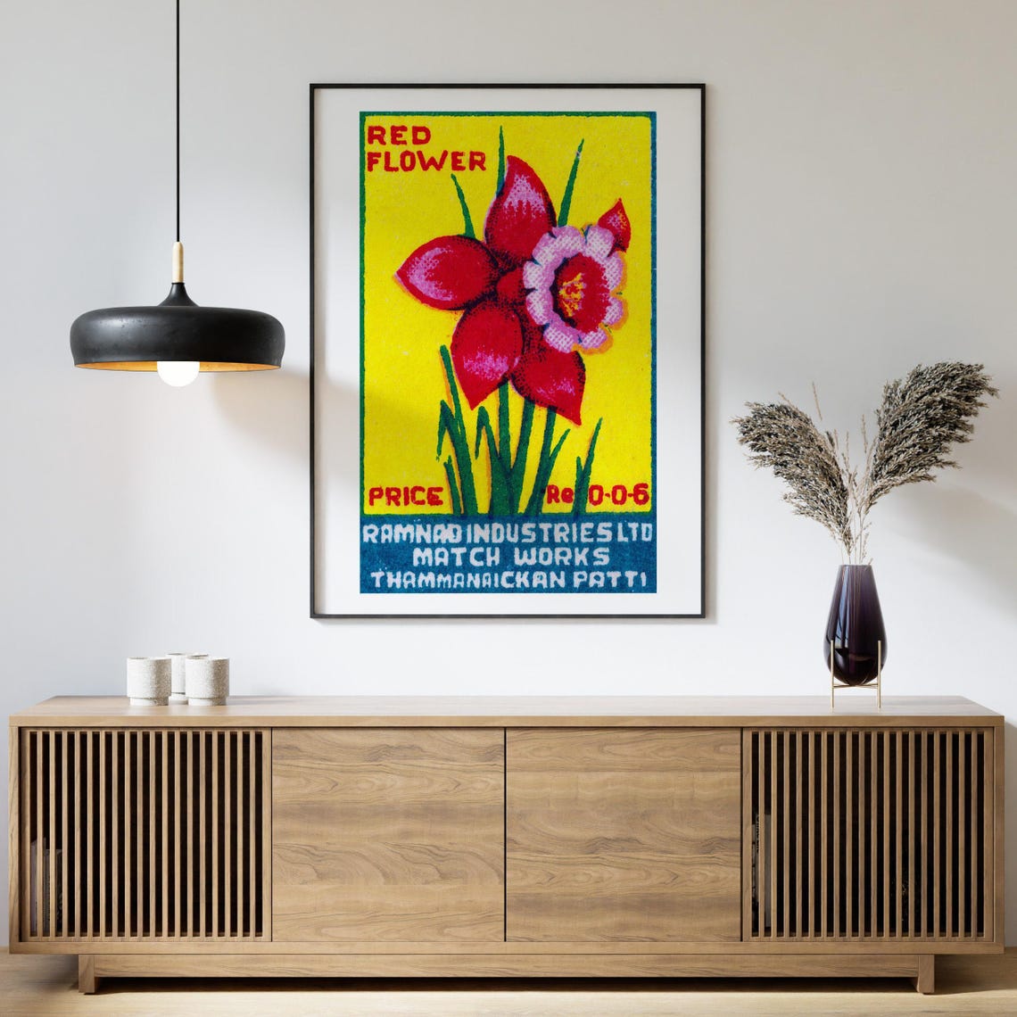 Red Flower Gladiolus Bloom Yellow Ground Vintage India Match Poster - Image 4