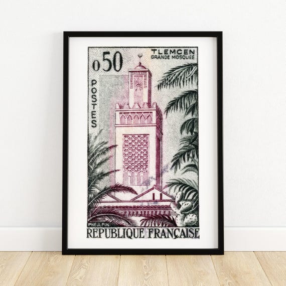 Mosque Tower Postage Stamp Print Aesthetic Wall Art Postage Stamp Wall Poster Vintage Poster Print