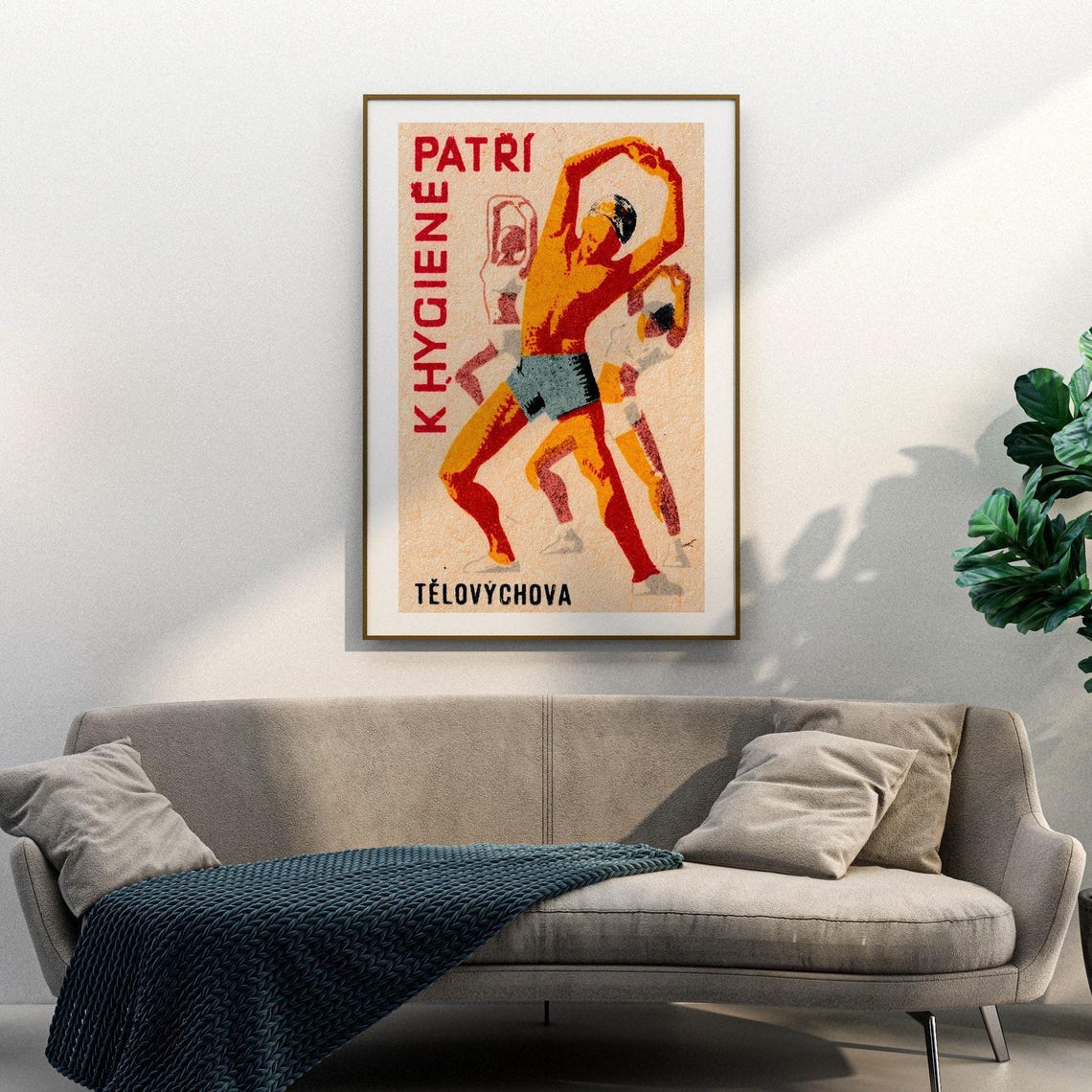 Czech Matchbox Label Athletes Training Hygiene Red Orange Retro Poster - Image 3