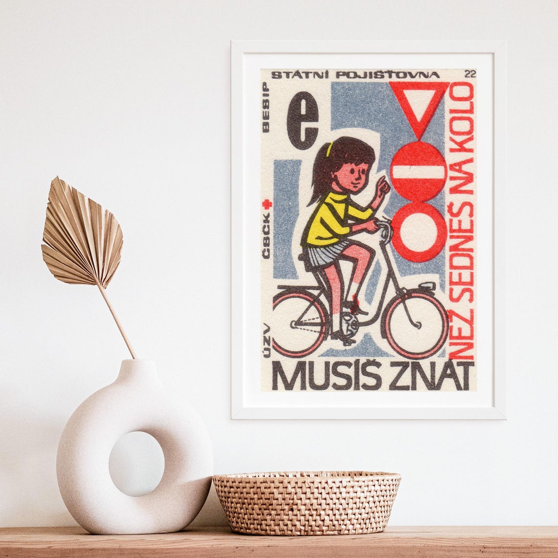 Girl Bicycle Road Signs Czech Safety Matchbox Illustration Poster - Image 4