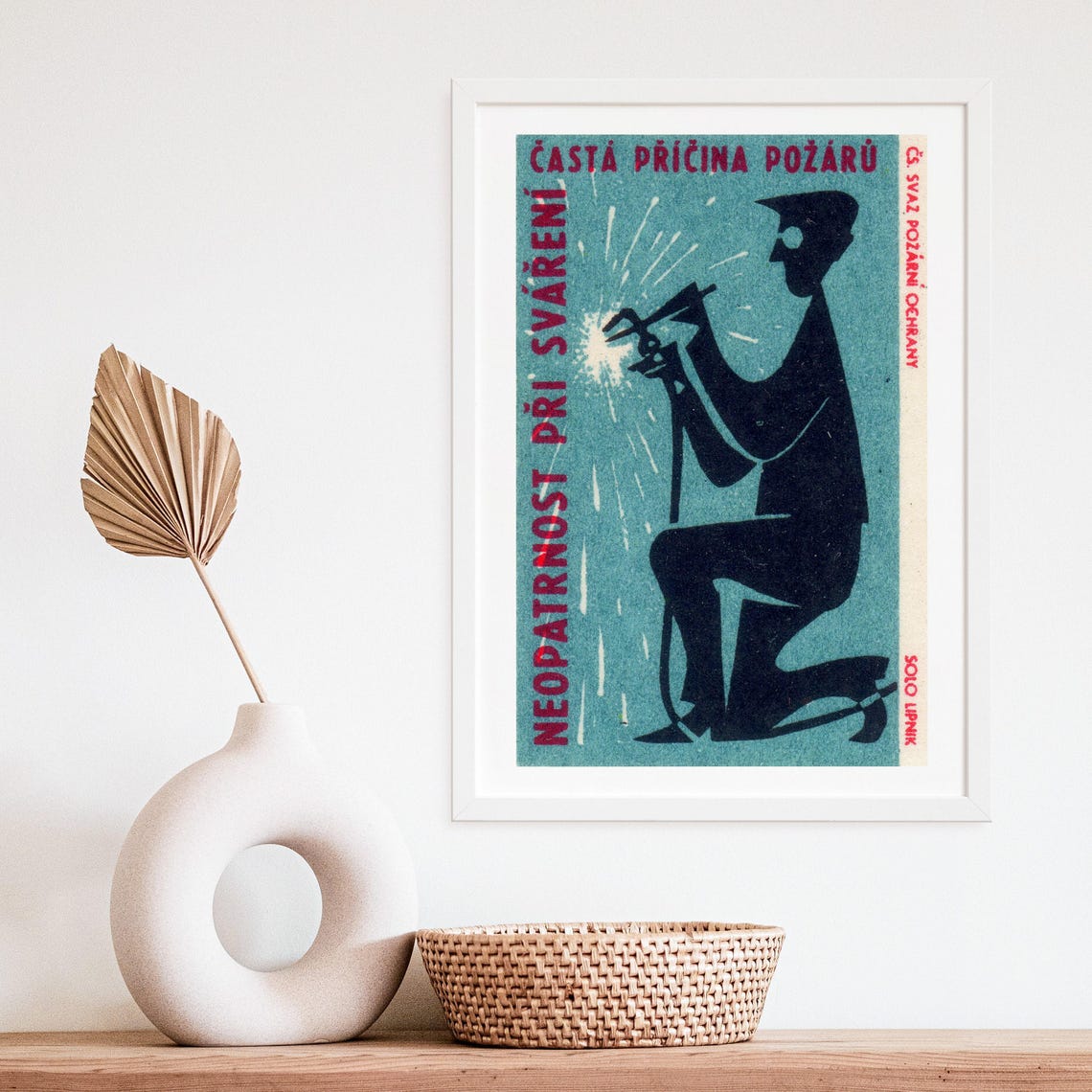 Czech Welding Safety Vintage Fire Prevention Welder Industrial Poster - Image 4