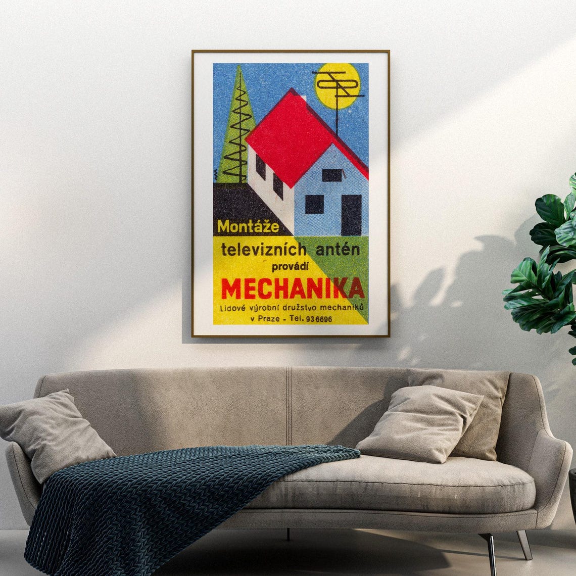 Mechanika TV Antenna Installation Prague Vintage Label Poster - Image 3