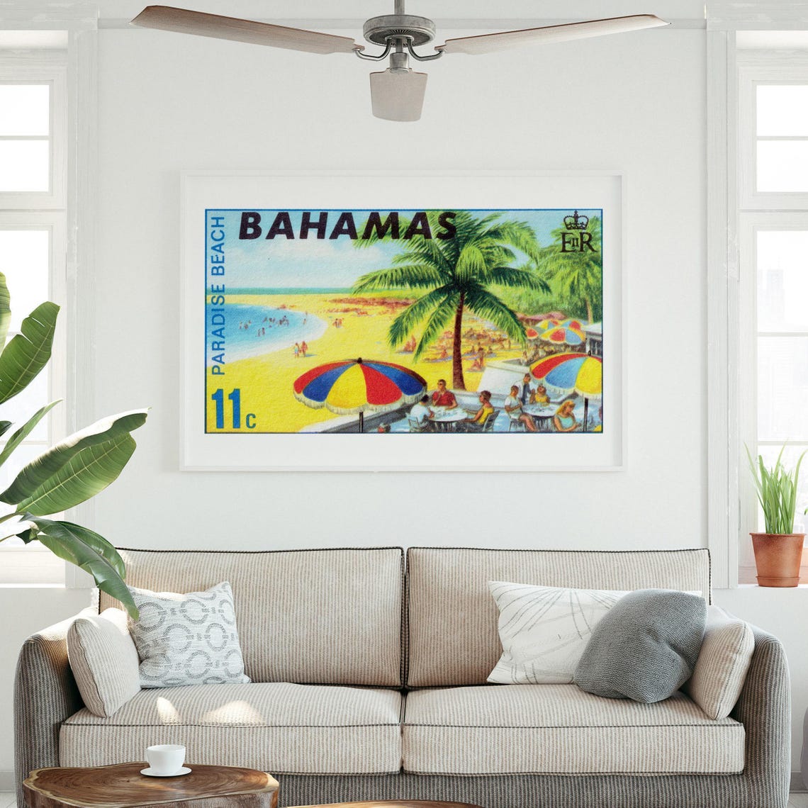 Bahamas Paradise Beach 11c Retro Caribbean Travel Stamp Art Poster - Image 3
