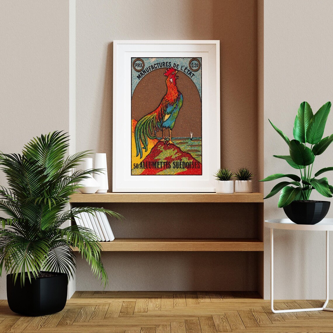 Rooster Calling Matchbox Print, Vintage Sweden Poster - Image 2