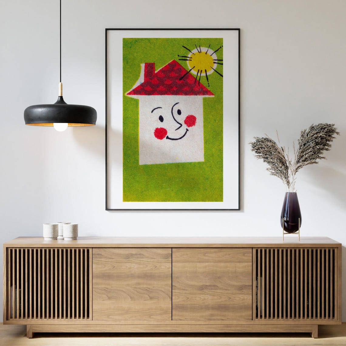 Smiling Happy House Face Red Roof Sun Matchbox Illustration Poster - Image 4