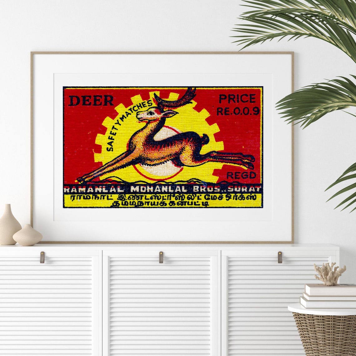 Deer Brand Safety Matches Vintage Leaping Antelope Matchbox Poster - Image 2