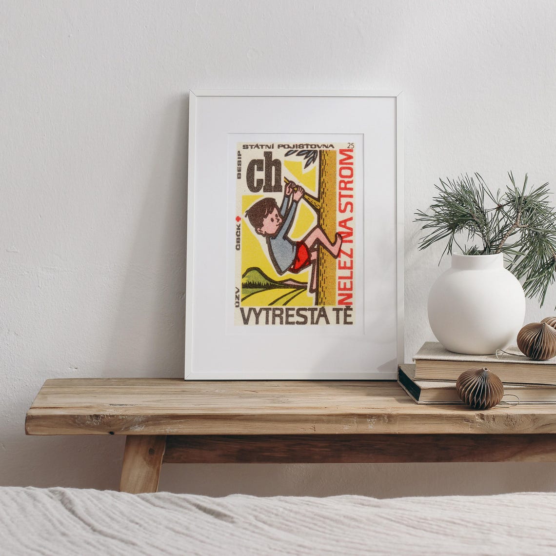 Czech Insurance Boy Climbing Tree Vintage Safety Matchbox Poster - Image 3