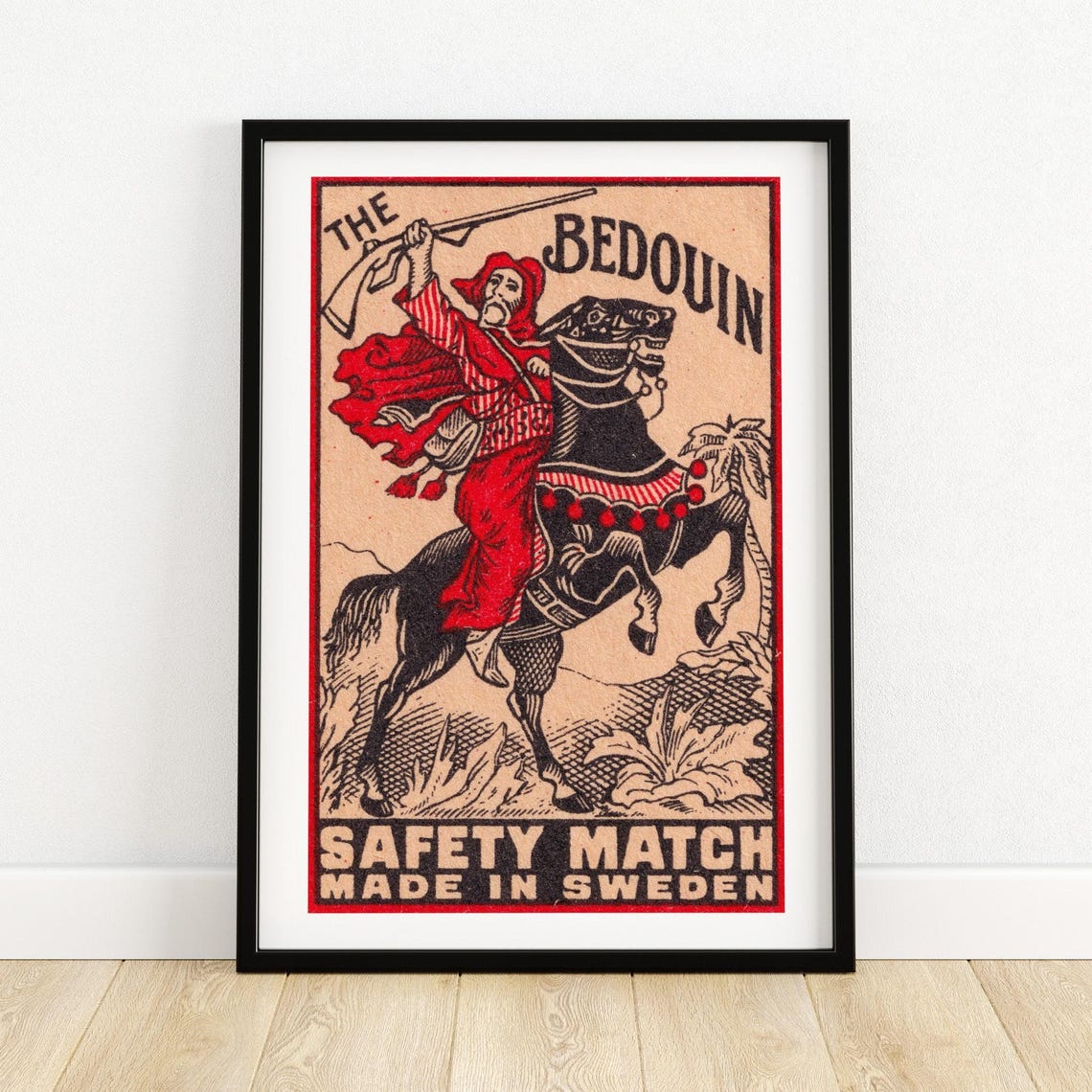 The Bedouin Horseman Vintage Swedish Safety Match Label Poster