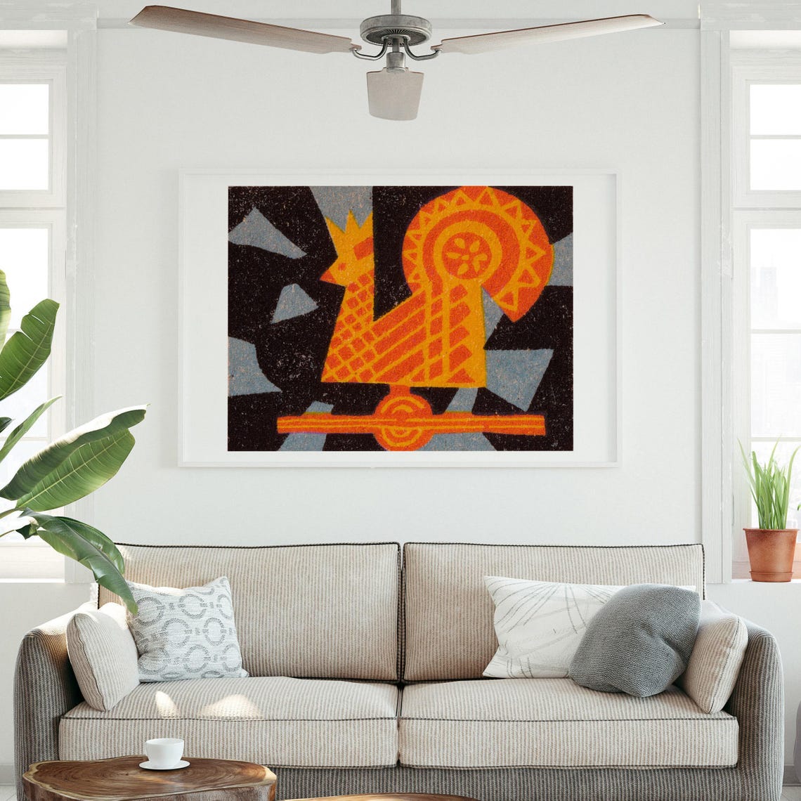 Abstract Orange Vintage Folk Art Bird Rooster Matchbox Label Poster - Image 3