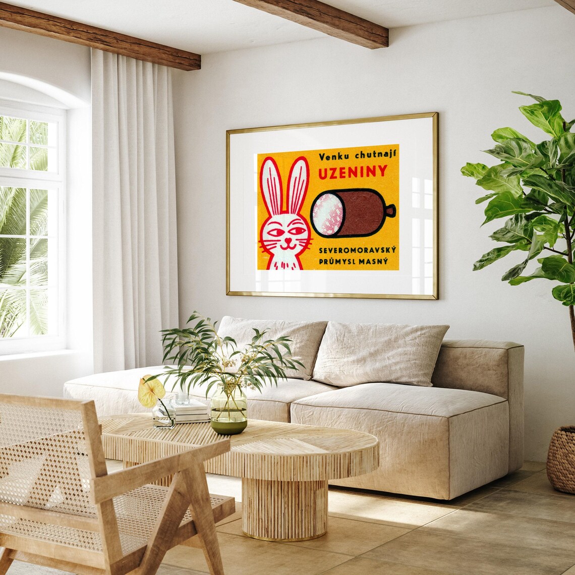 Rabbit Looking at Sausage Matchbox, Vintage Poster - Image 4