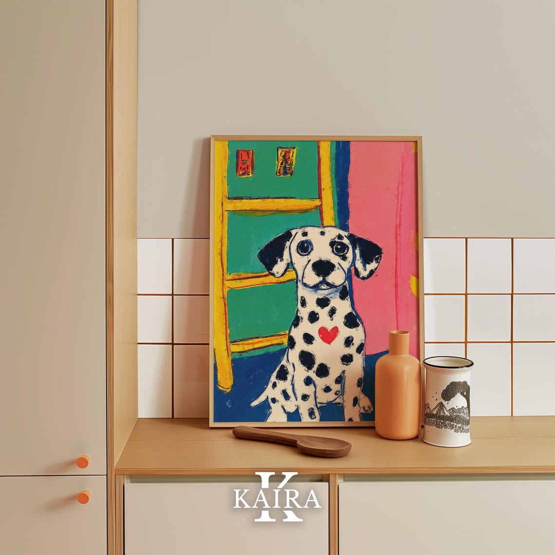 Dalmatian Puppy With Red Heart Sitting By A Colorful Window Poster - Image 4