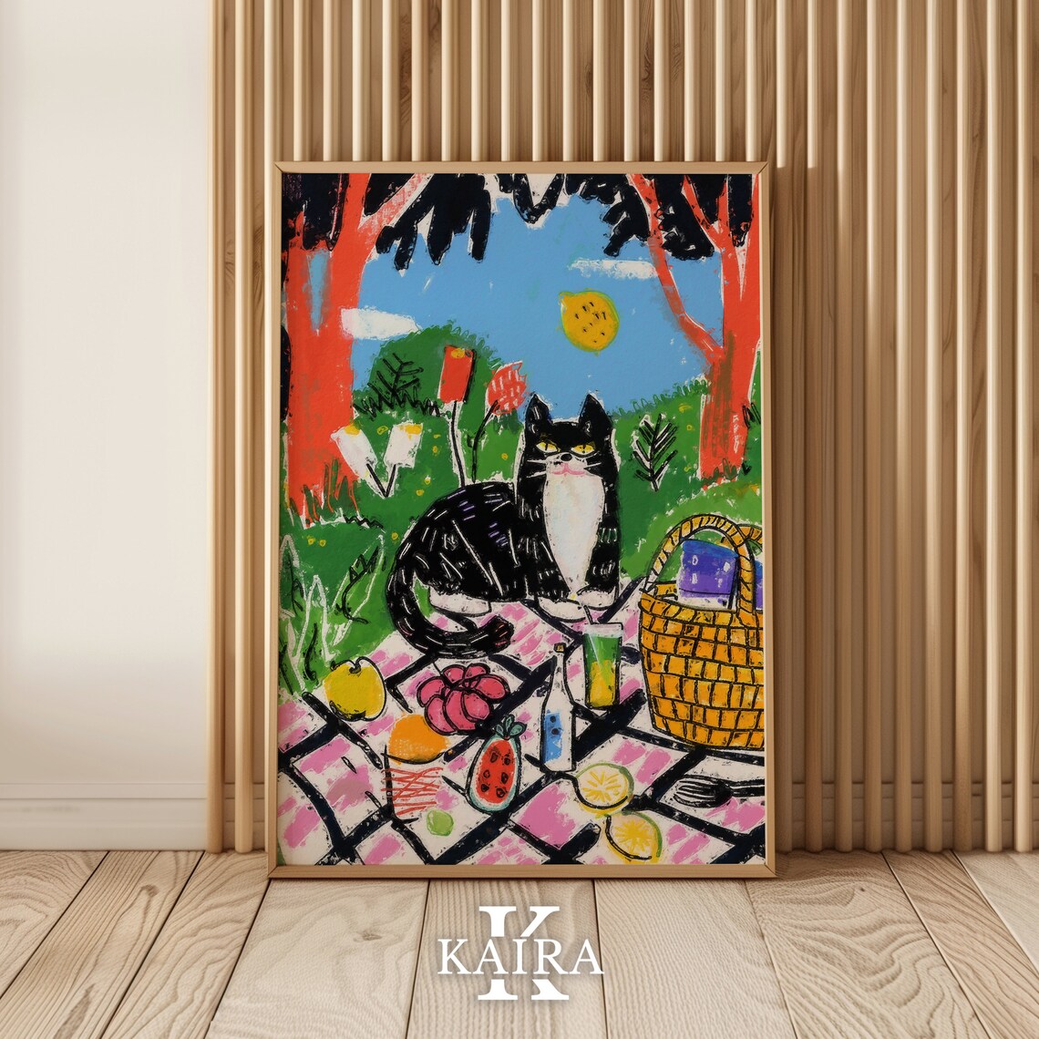 Black and White Cat Enjoying a Sunny Picnic in the Park Poster - Image 2