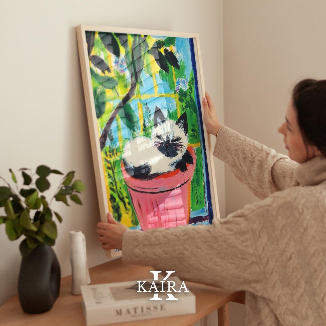 Sleeping Siamese Cat Curled Inside a Pink Flowerpot at Home Poster - Image 2