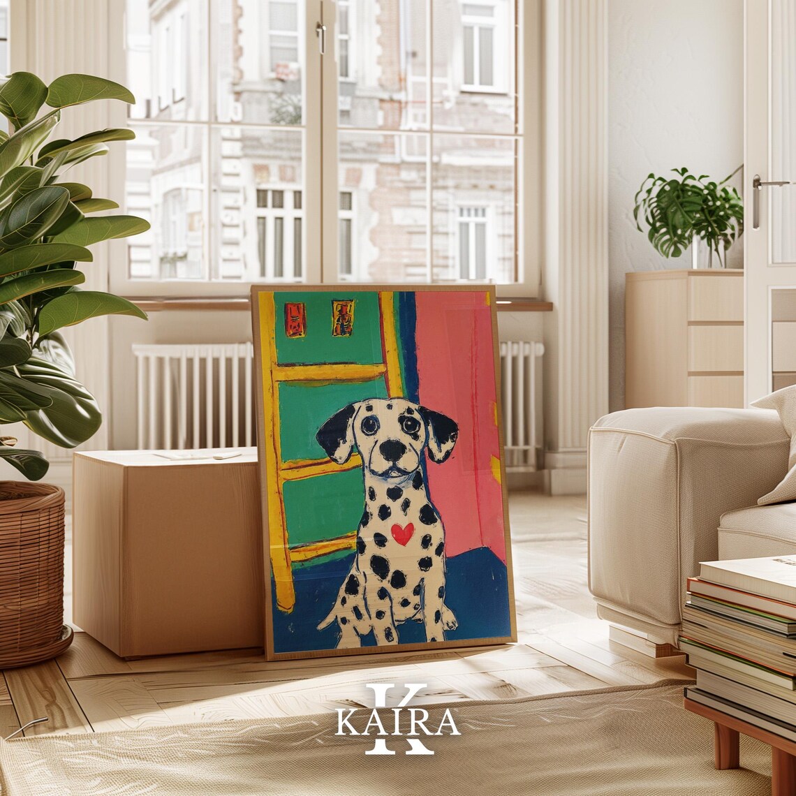 Dalmatian Puppy With Red Heart Sitting By A Colorful Window Poster - Image 3