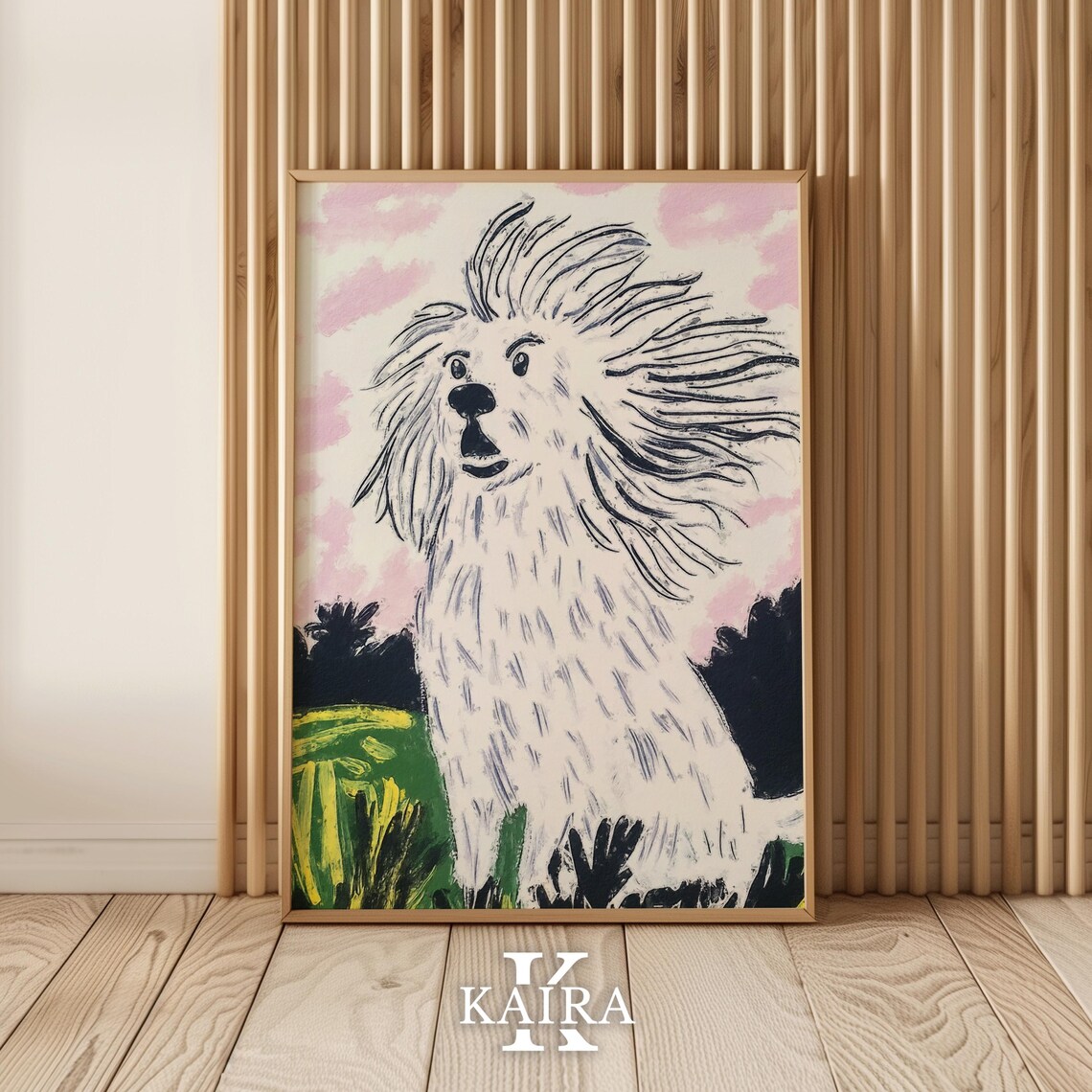 Fluffy White Dog With Wild Windswept Fur in the Breeze Poster
