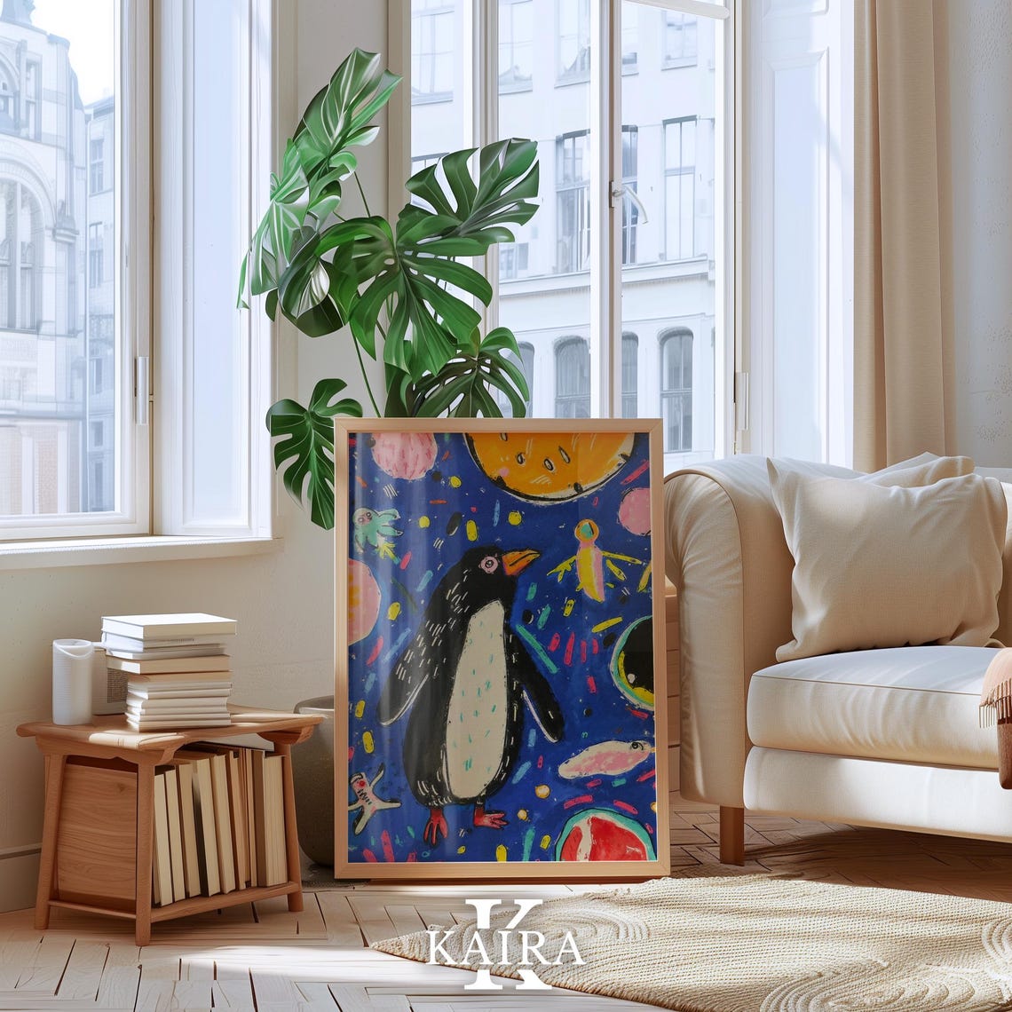 Brave Penguin Floating Among Planets and Stars in Outer Space Poster - Image 5