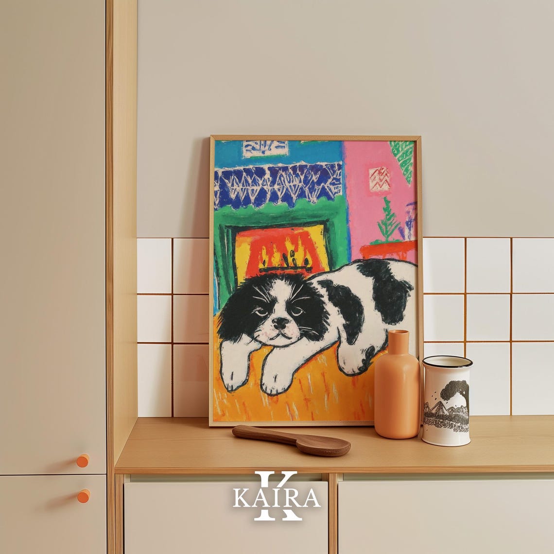 Black and White Puppy Resting by a Warm Crackling Fireplace Poster - Image 5