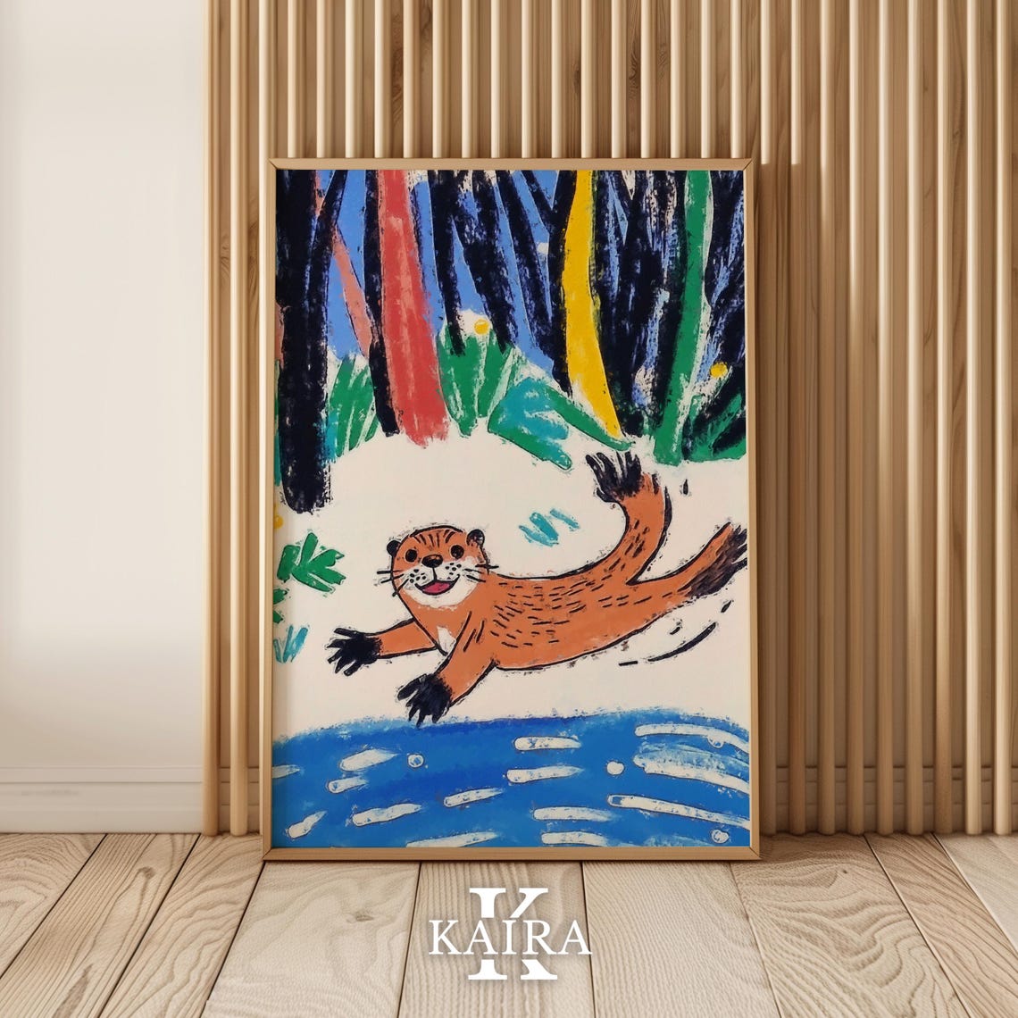 Playful Otter Diving Joyfully Into a Sparkling Blue River Poster - Image 5