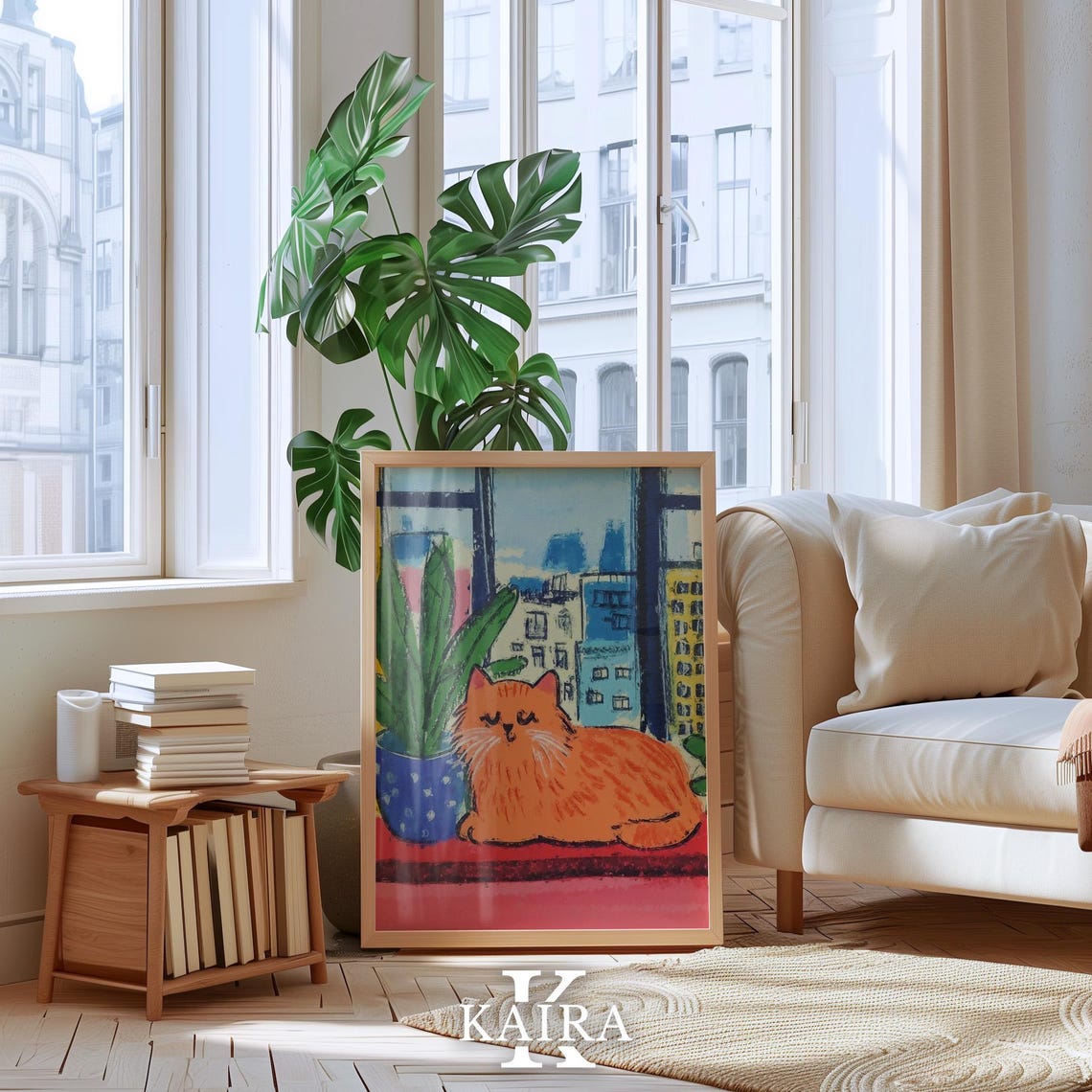 Sleepy Orange Cat Napping on a Bright Sunny City Windowsill Poster - Image 4