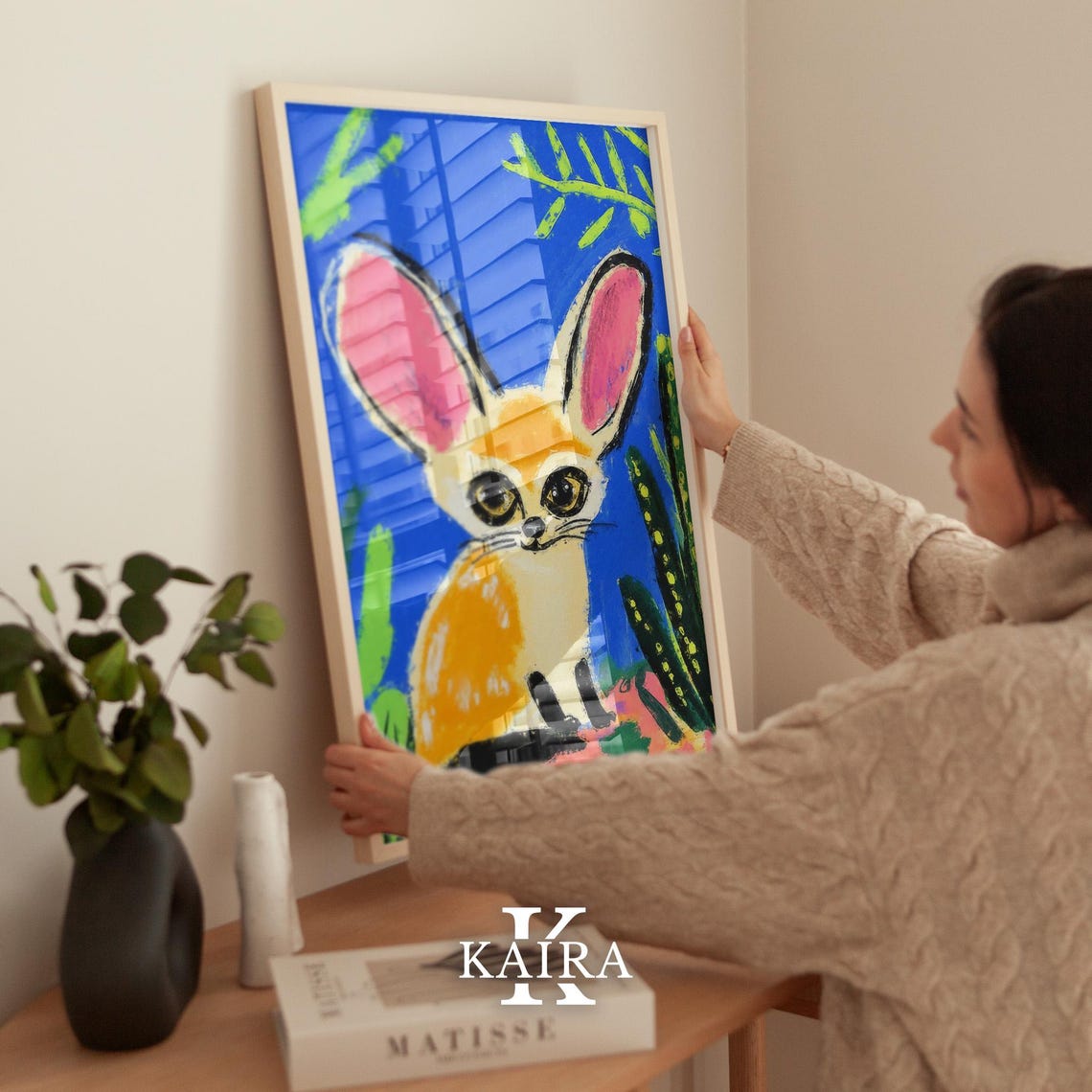 Fennec Fox With Oversized Pink Ears Against a Bold Blue Sky Poster - Image 2