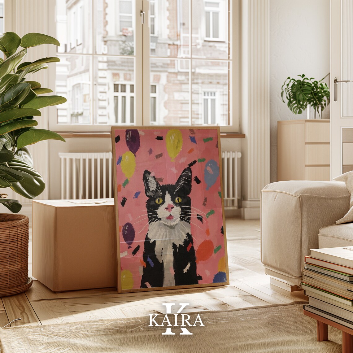 Tuxedo Cat With Colorful Balloons And Confetti Party Celebration Poster - Image 3