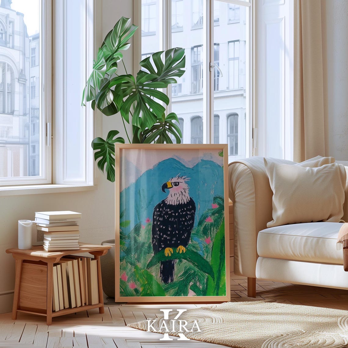 Bald Eagle Perched on a Branch in Misty Blue Mountains Poster - Image 4
