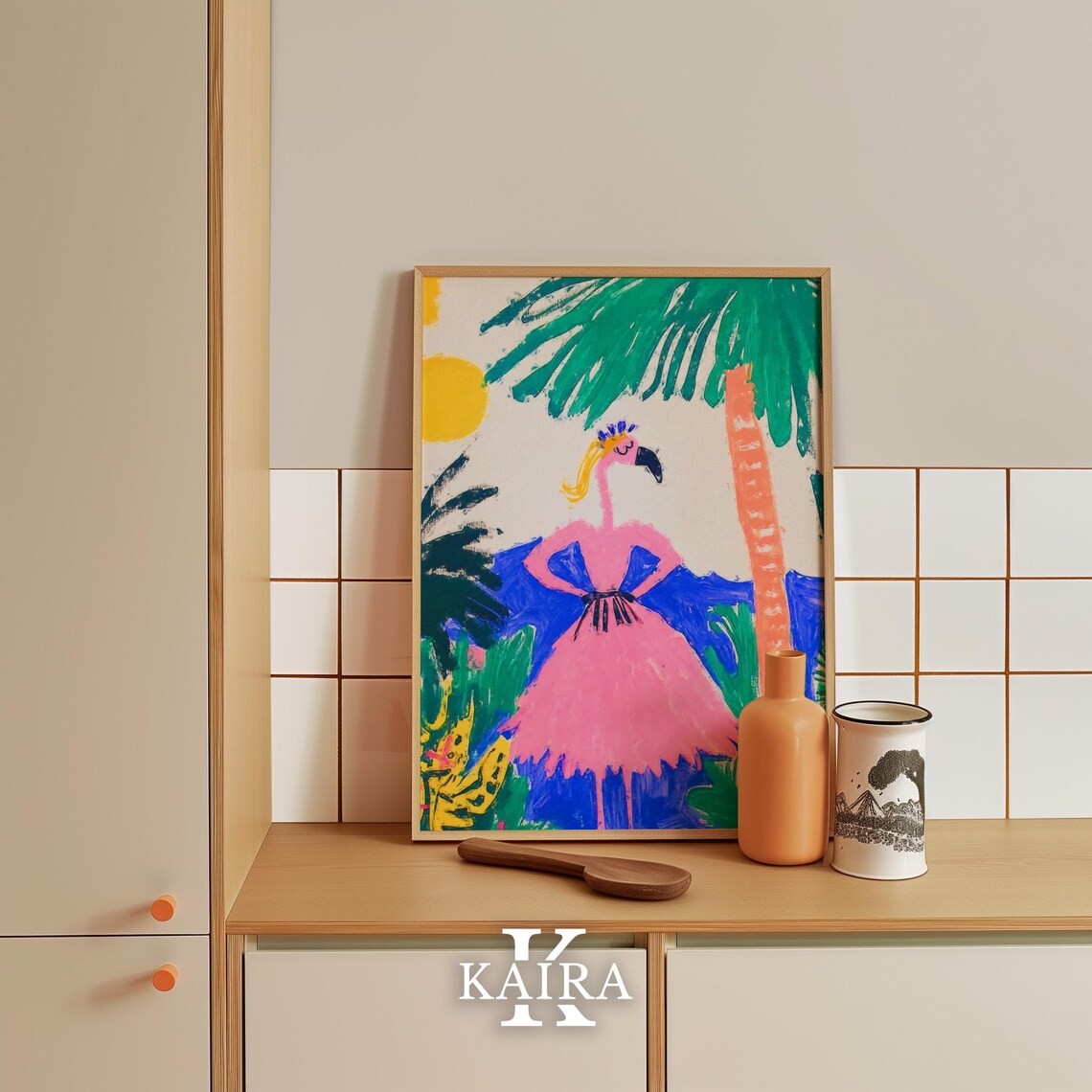 Fancy Flamingo in a Pink Dress Under Tropical Palm Trees Poster - Image 4
