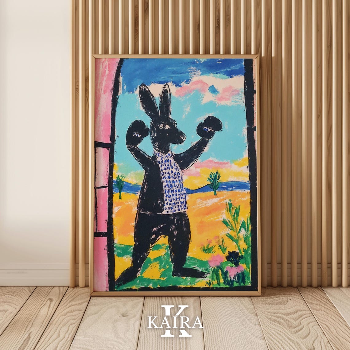 Black Rabbit Boxer Raising His Gloves in the Golden Desert Poster - Image 5