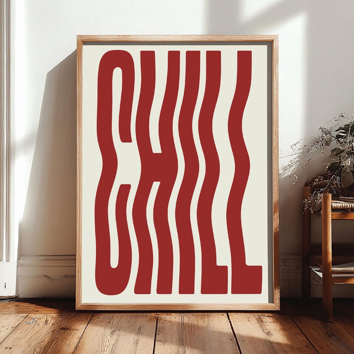 Chill Wavy Typography Retro Red Cream Minimalist Decor Poster