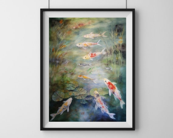 Koi Fish Watercolor Painting Zen Wall Art Koi Fish Wall Decor Japanese Watercolor Art Pond Watercolor Art Koi Fish Art Print Yoga Art