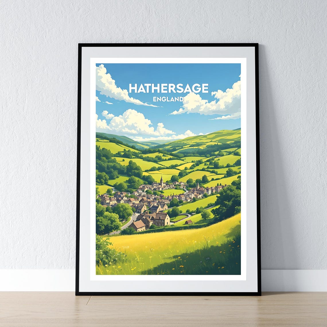Hathersage England Peak District Green Valley Village Travel Poster