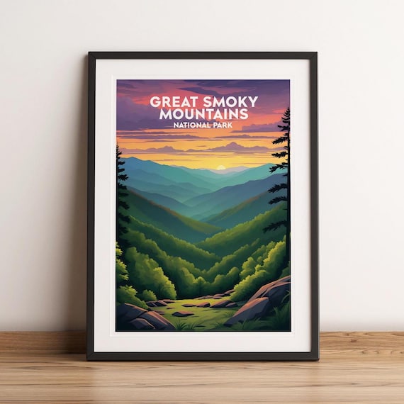 Great Smoky Mountains National Park Sunset Vintage Travel Art Poster