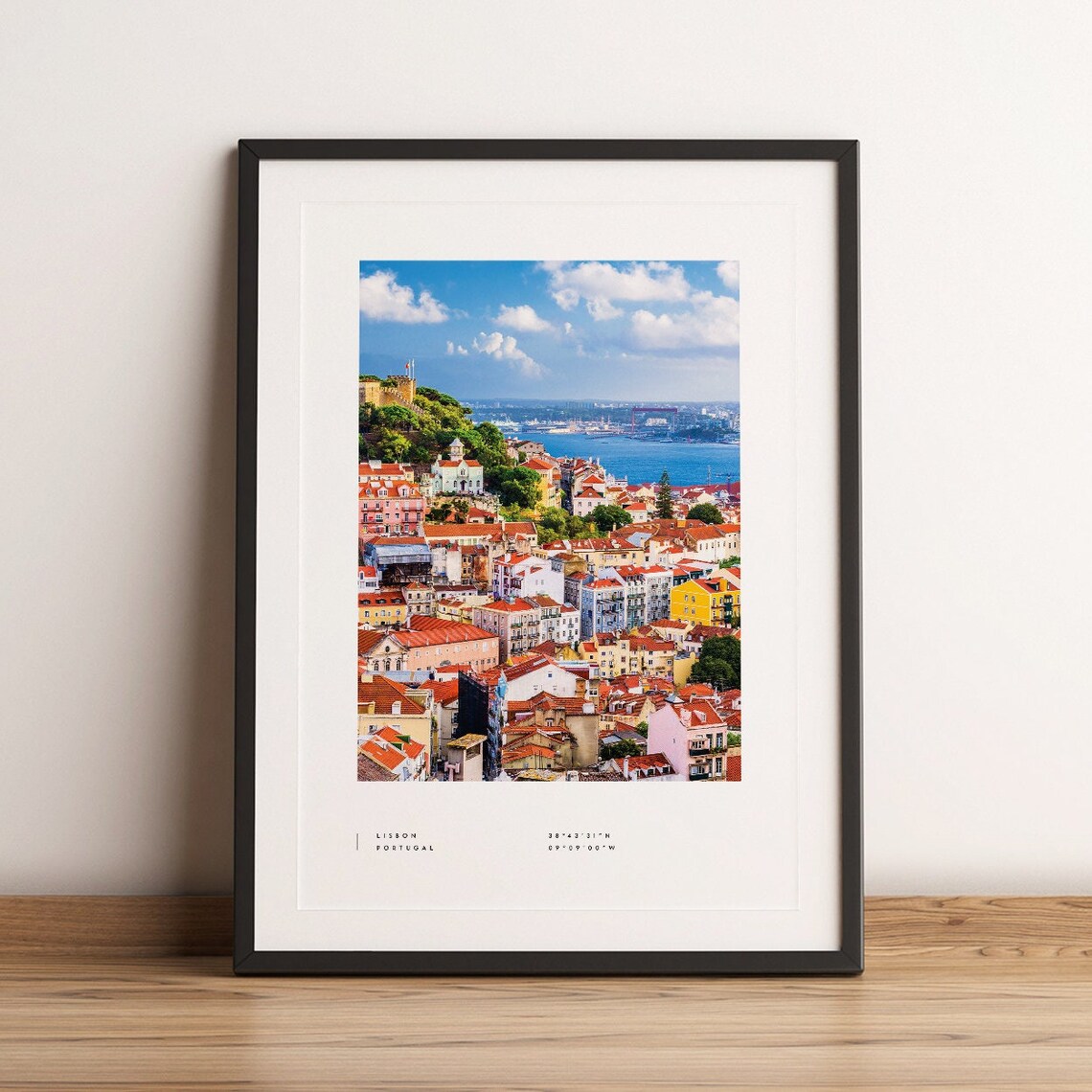 Lisbon Coordinates Travel Poster, Black And White